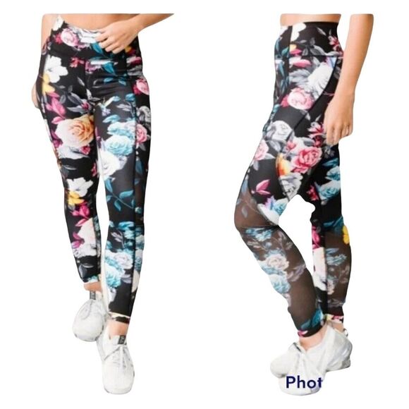 Zyia Active Dark Floral Mesh Hi-Rise 7/8 Leggings Size 4 - Picture 1 of 10